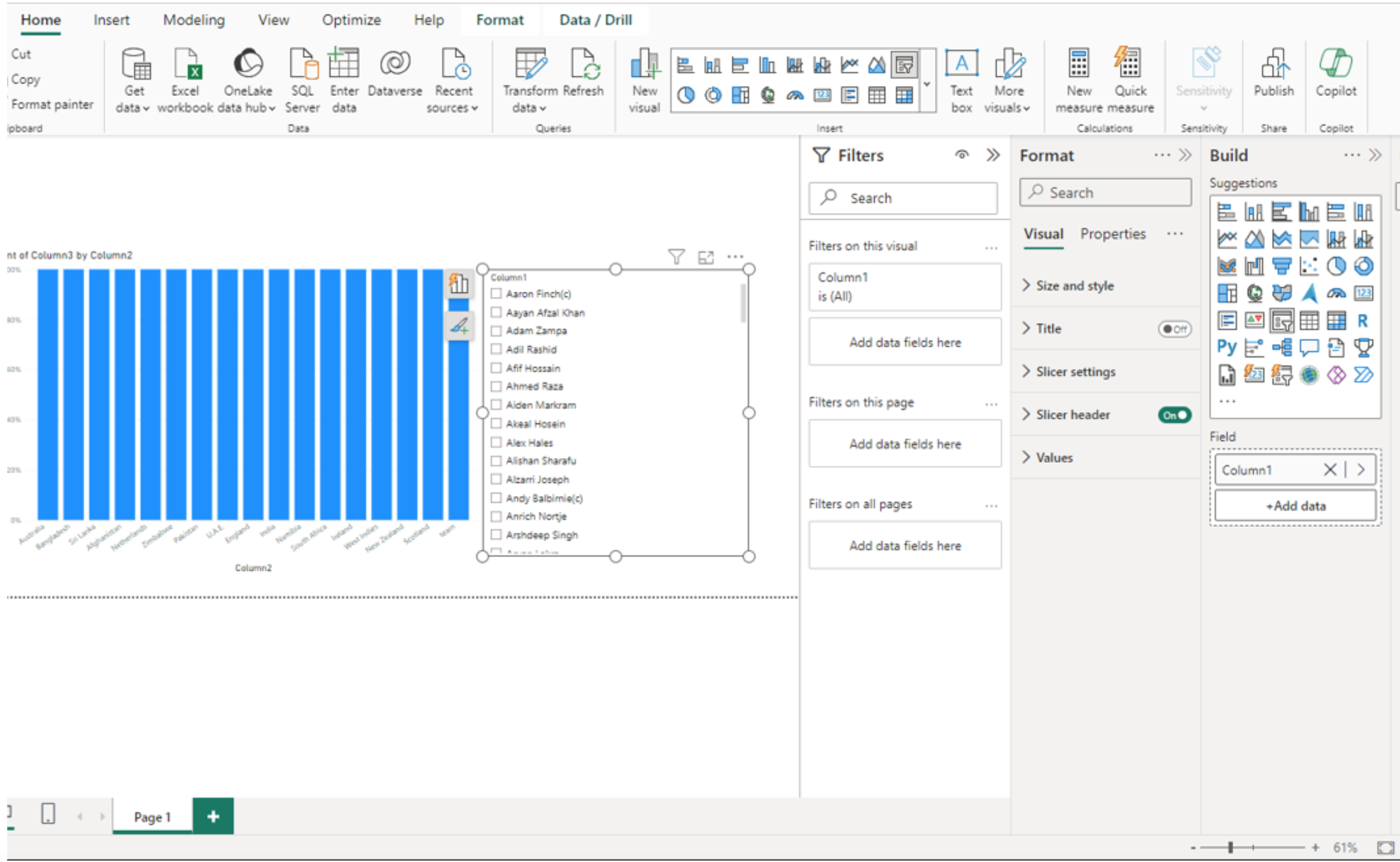 Power BI user interface sample